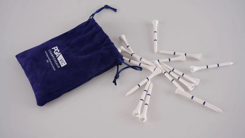 Custom golf tees, packaged in drawstring bag